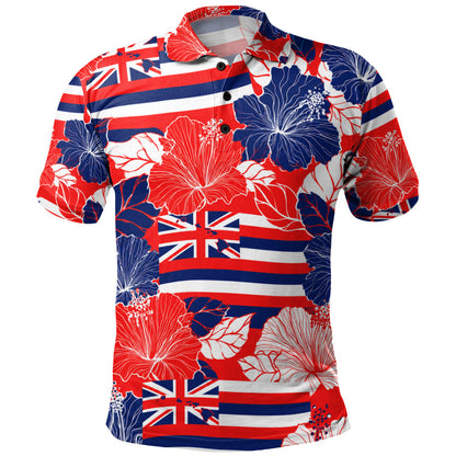 Hawaii Polo Shirt Hibiscus Flag Map Island Pride