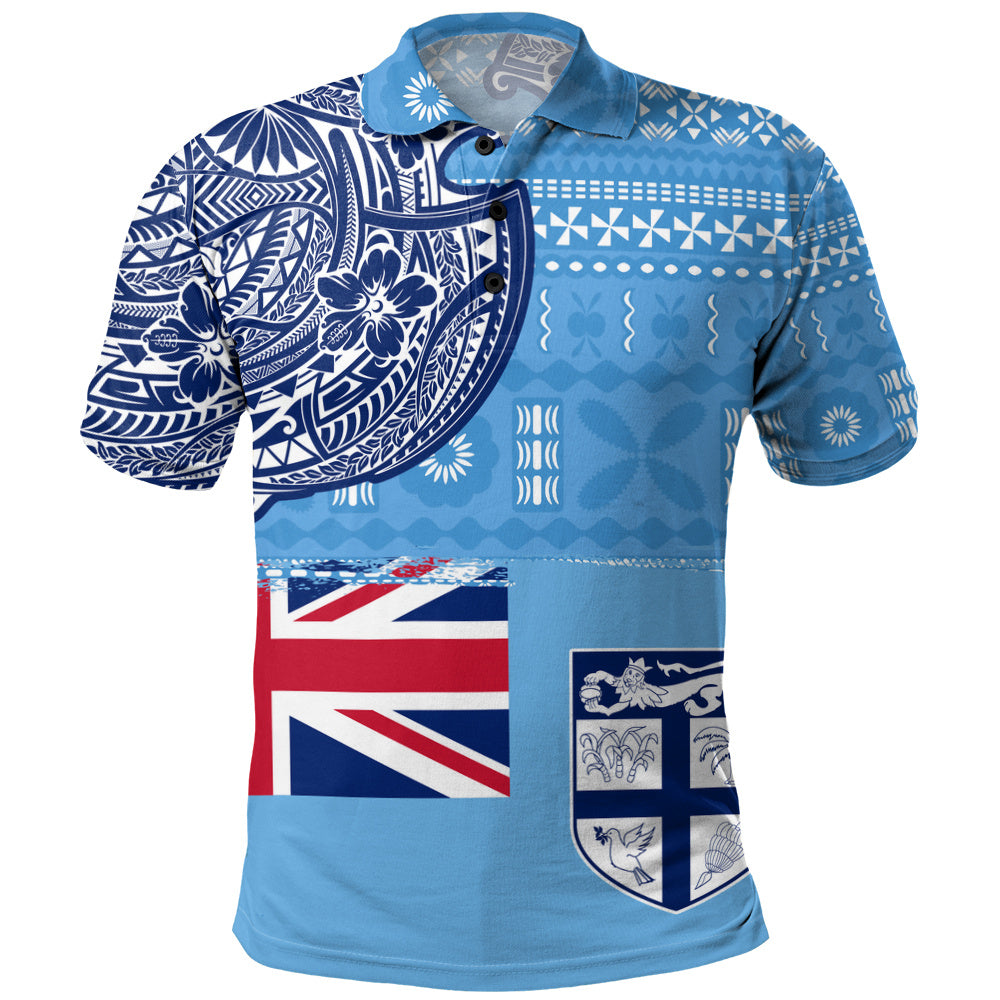 Fiji Polo Shirt Ocean Blue Tribal Shield Pride