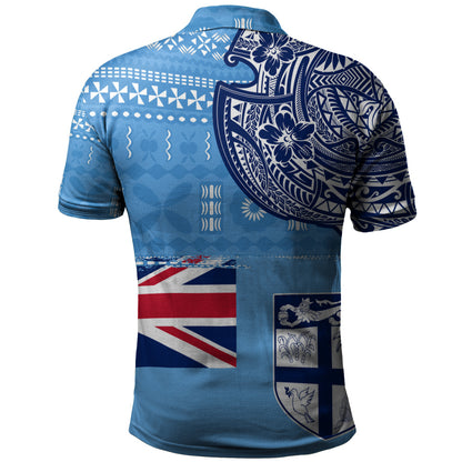 Fiji Polo Shirt Ocean Blue Tribal Shield Pride