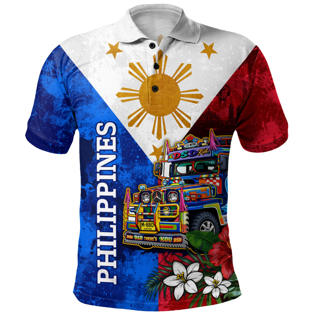 Philippines Filipinos Polo Shirt Custom Jeepney Flag Tropical Floral