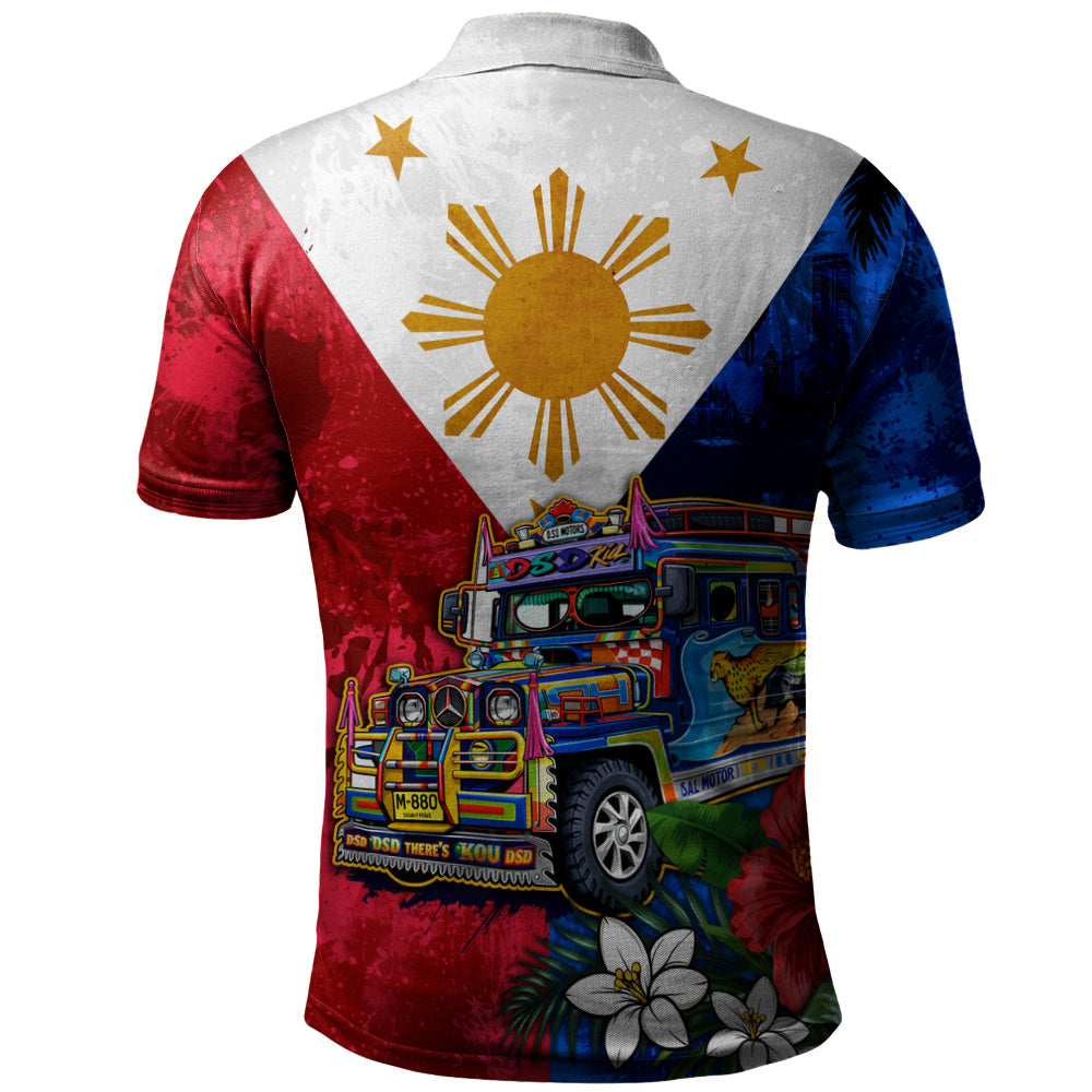 Philippines Filipinos Polo Shirt Custom Jeepney Flag Tropical Floral