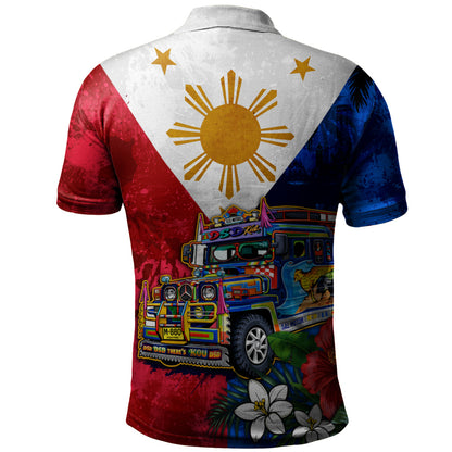 Philippines Filipinos Polo Shirt Custom Jeepney Flag Tropical Floral