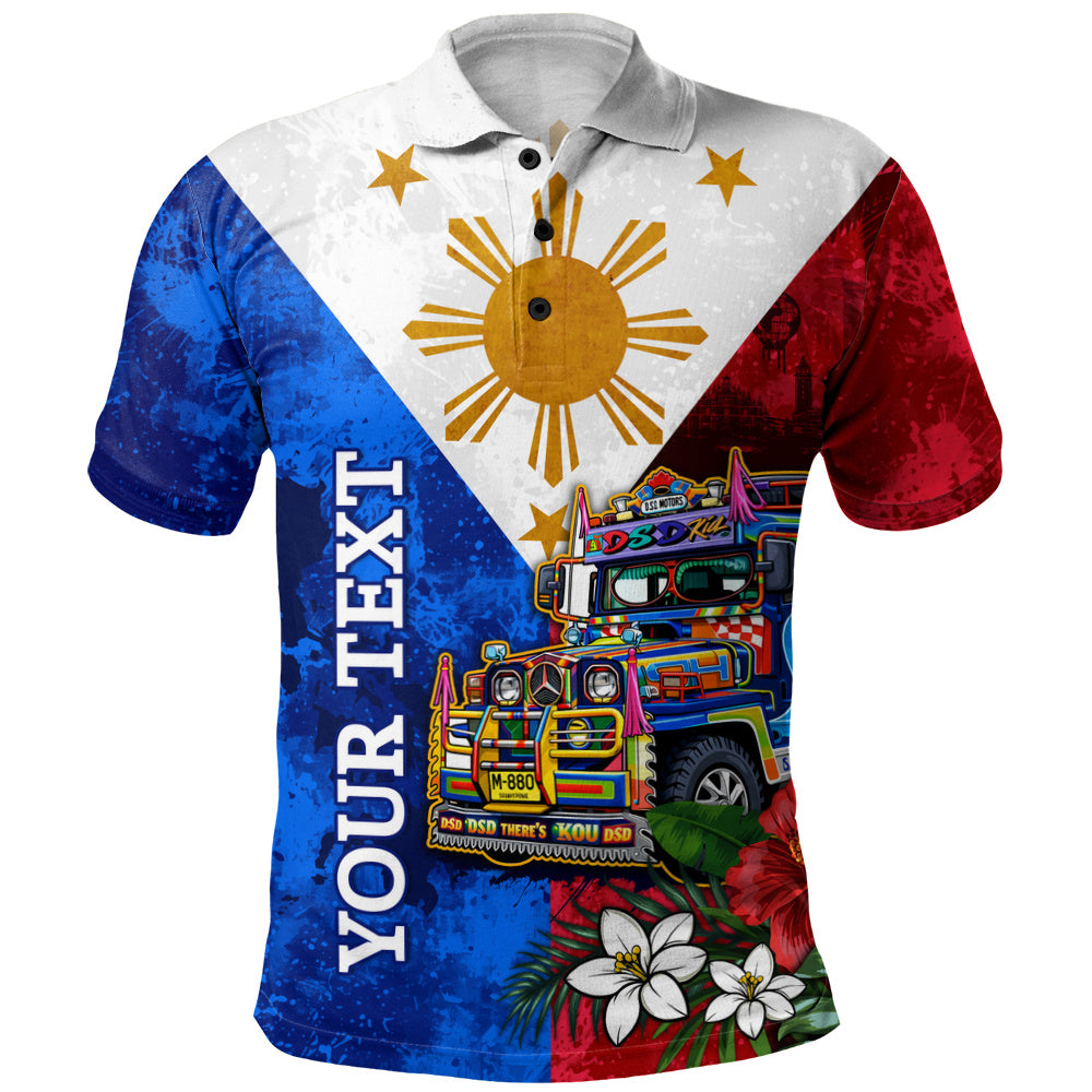 Philippines Filipinos Polo Shirt Custom Jeepney Flag Tropical Floral
