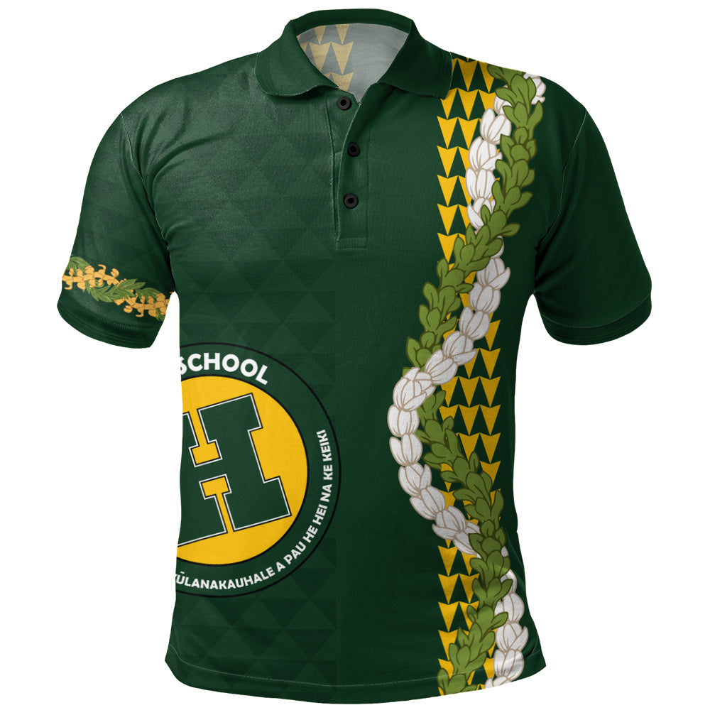 Hana High and Elementary School Polo Shirt Puakenikeni Maile Flower Lei