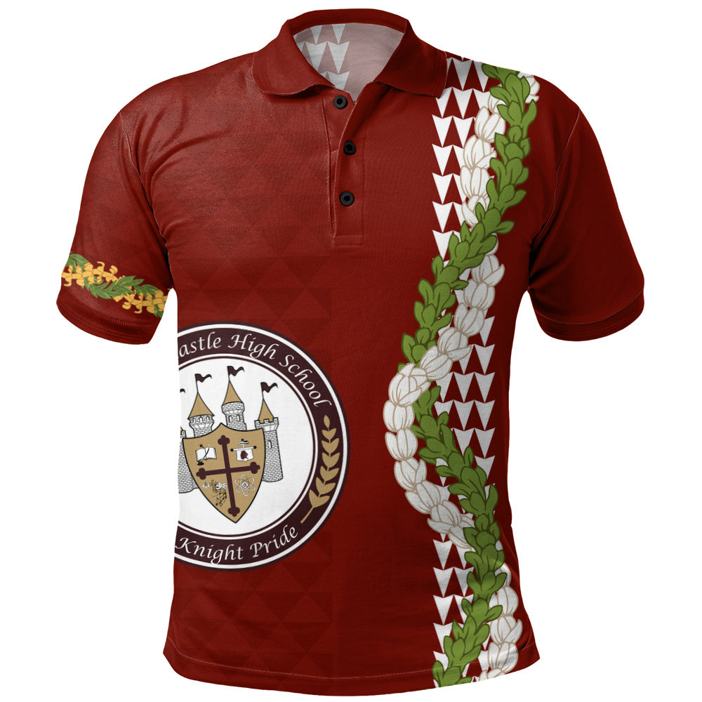 James B. Castle High School Polo Shirt Puakenikeni Maile Flower Lei