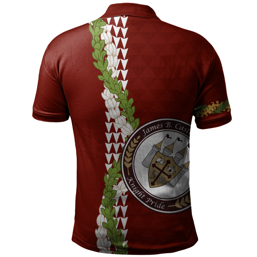 James B. Castle High School Polo Shirt Puakenikeni Maile Flower Lei