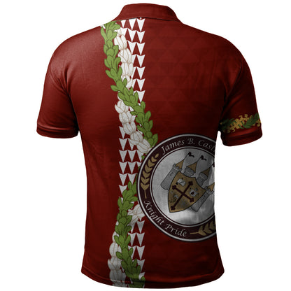James B. Castle High School Polo Shirt Puakenikeni Maile Flower Lei