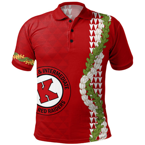 Kahuku High & Intermediate School Polo Shirt Puakenikeni Maile Flower Lei