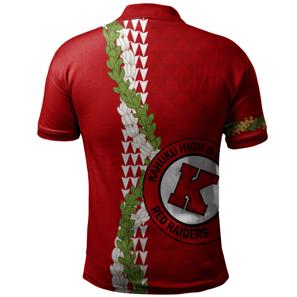 Kahuku High & Intermediate School Polo Shirt Puakenikeni Maile Flower Lei