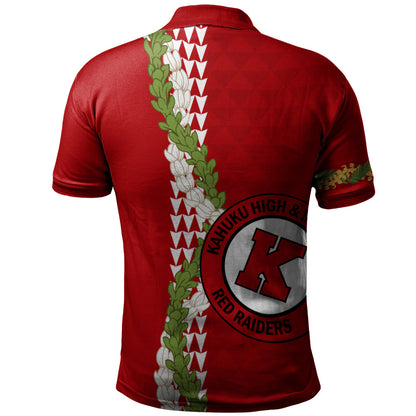 Kahuku High & Intermediate School Polo Shirt Puakenikeni Maile Flower Lei