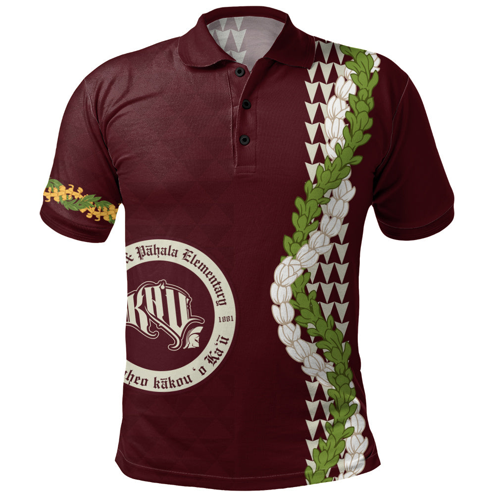 Kaʻū High & Pāhala Elementary School Polo Shirt Puakenikeni Maile Flower Lei