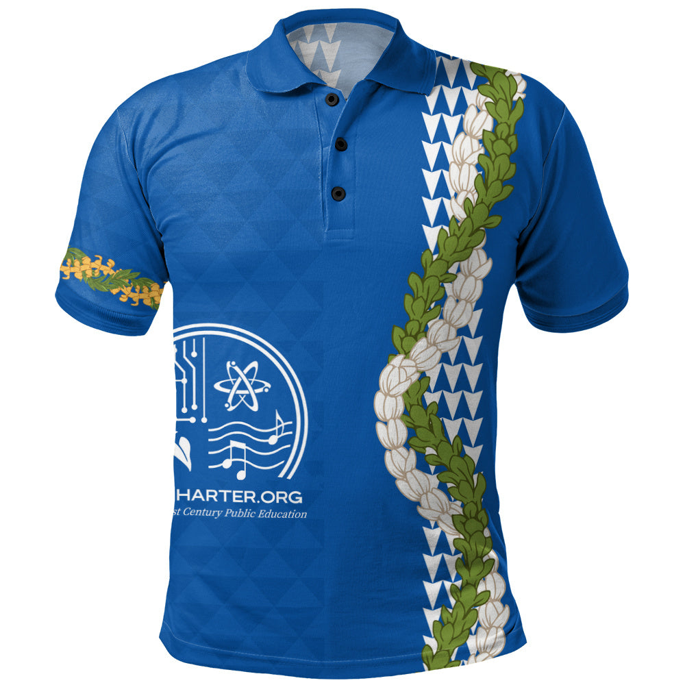 Kihei Charter School Polo Shirt Puakenikeni Maile Flower Lei