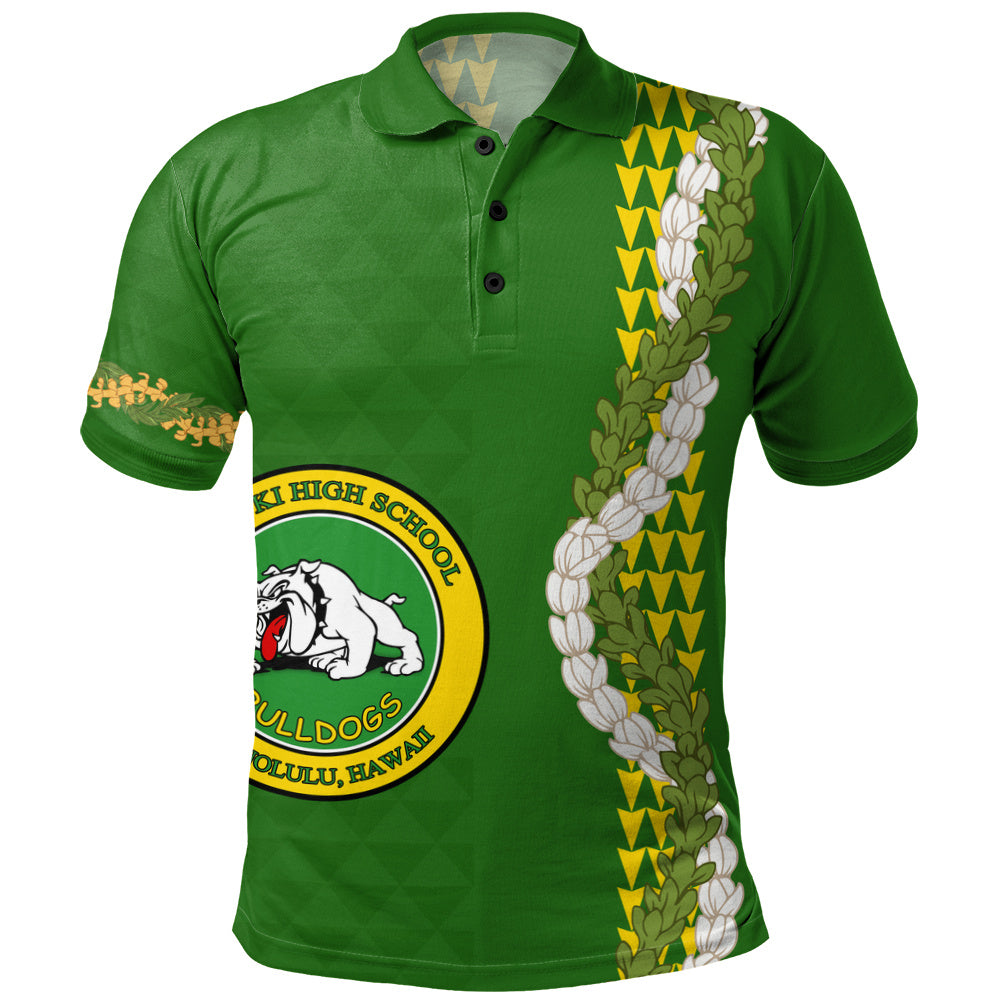Kaimuki High School Polo Shirt Puakenikeni Maile Flower Lei