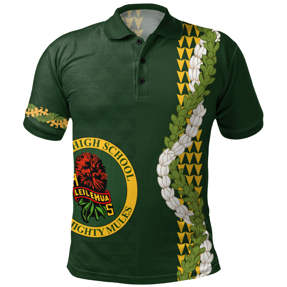 Leilehua High School Polo Shirt Puakenikeni Maile Flower Lei