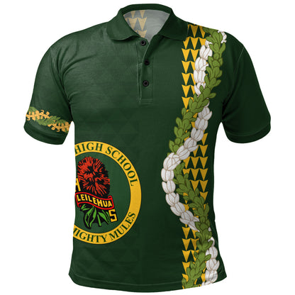 Leilehua High School Polo Shirt Puakenikeni Maile Flower Lei