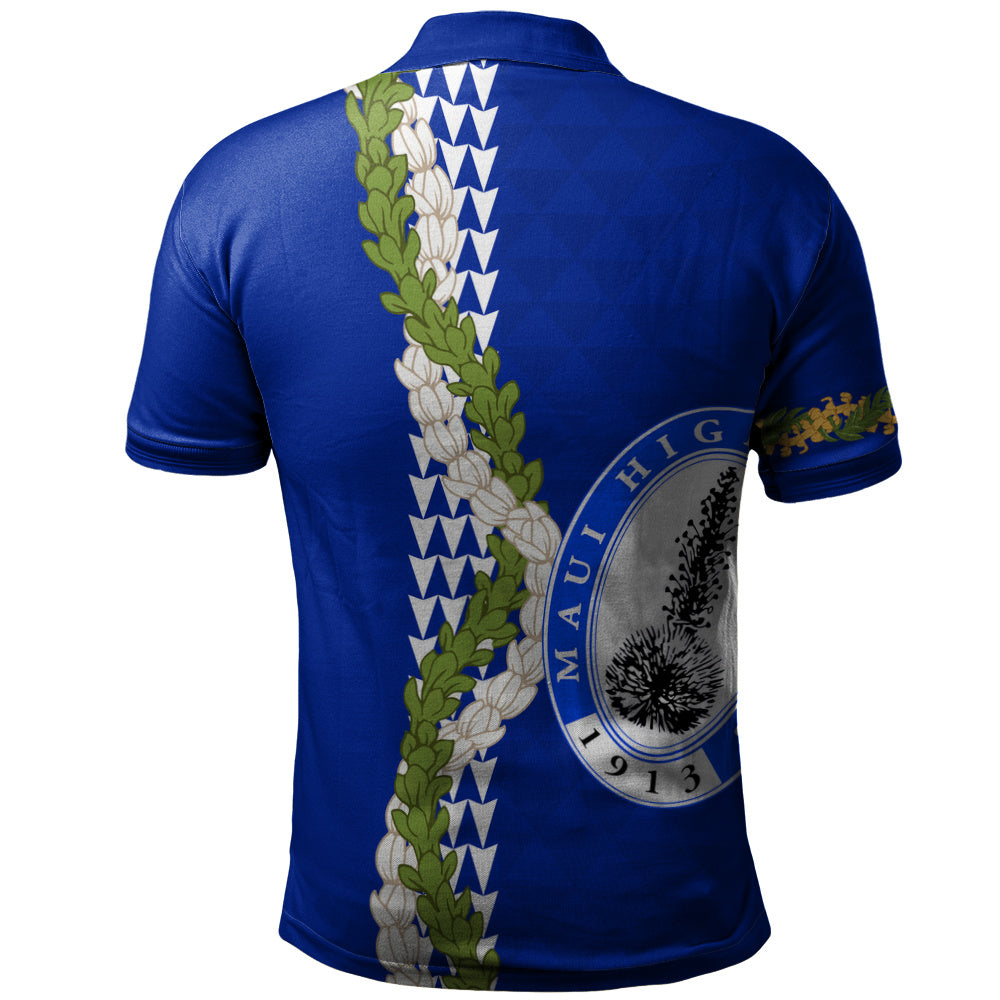 Maui High School Polo Shirt Puakenikeni Maile Flower Lei