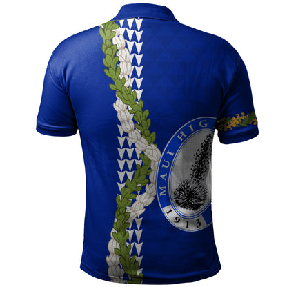 Maui High School Polo Shirt Puakenikeni Maile Flower Lei