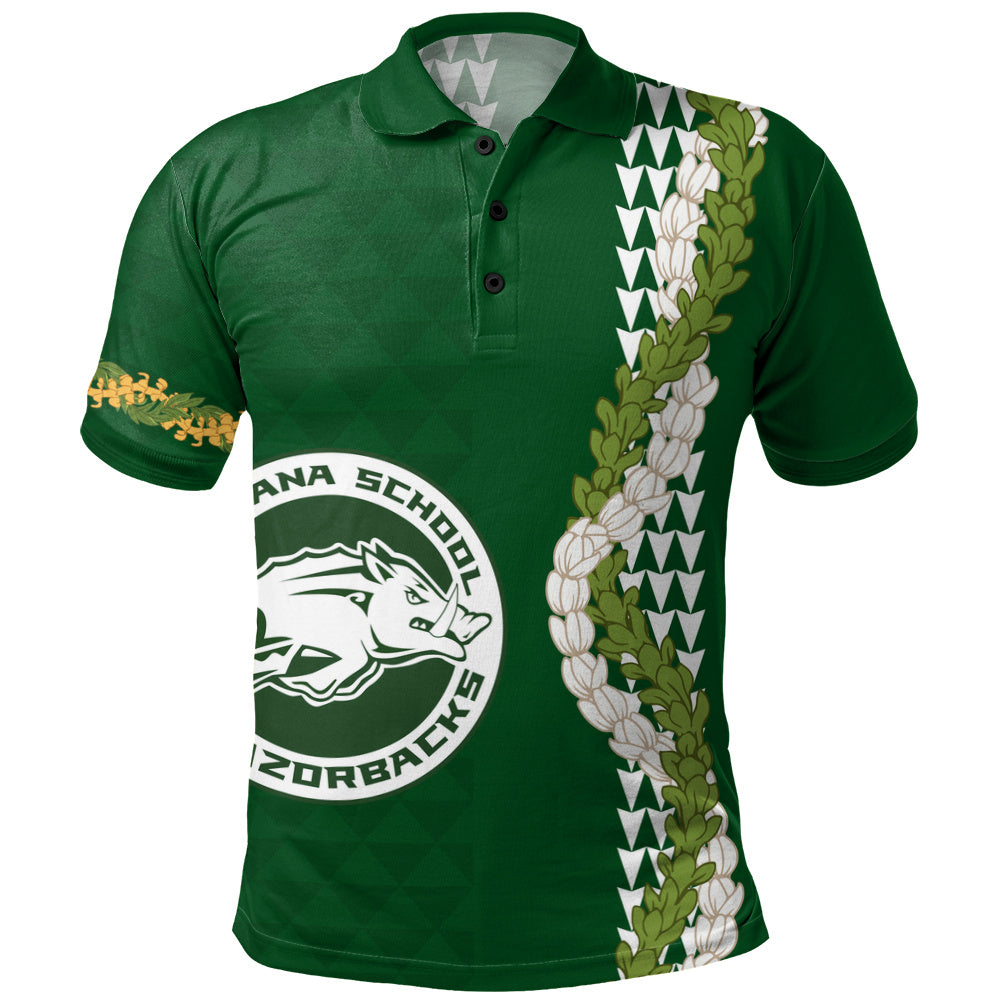 Olomana High & Intermediate School Polo Shirt Puakenikeni Maile Flower Lei