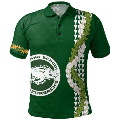 Olomana High & Intermediate School Polo Shirt Puakenikeni Maile Flower Lei