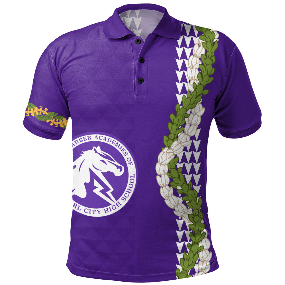 Pearl City High School (Hawaii) Polo Shirt Puakenikeni Maile Flower Lei