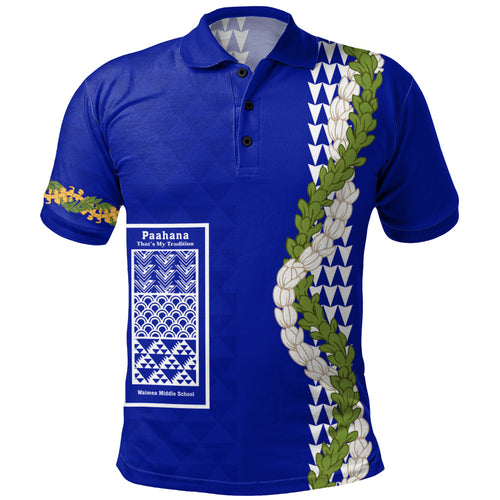 Waimea Middle Public Conversion Charter School Polo Shirt Puakenikeni Maile Flower Lei