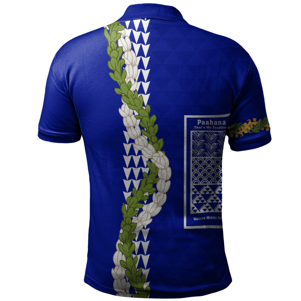 Waimea Middle Public Conversion Charter School Polo Shirt Puakenikeni Maile Flower Lei