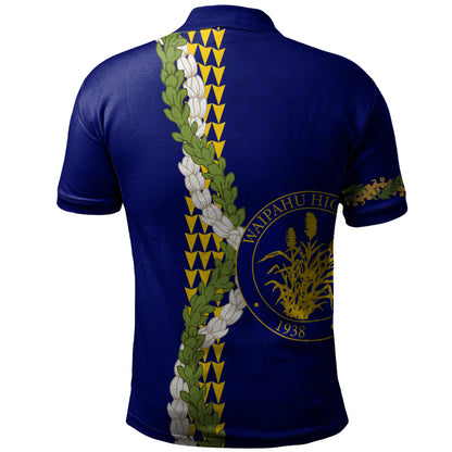 Waipahu High School Polo Shirt Puakenikeni Maile Flower Lei