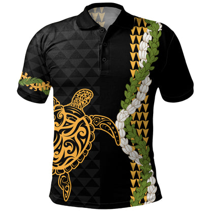 Hawaii Polo Shirt Turtle Puakenikeni Maile Flower Lei