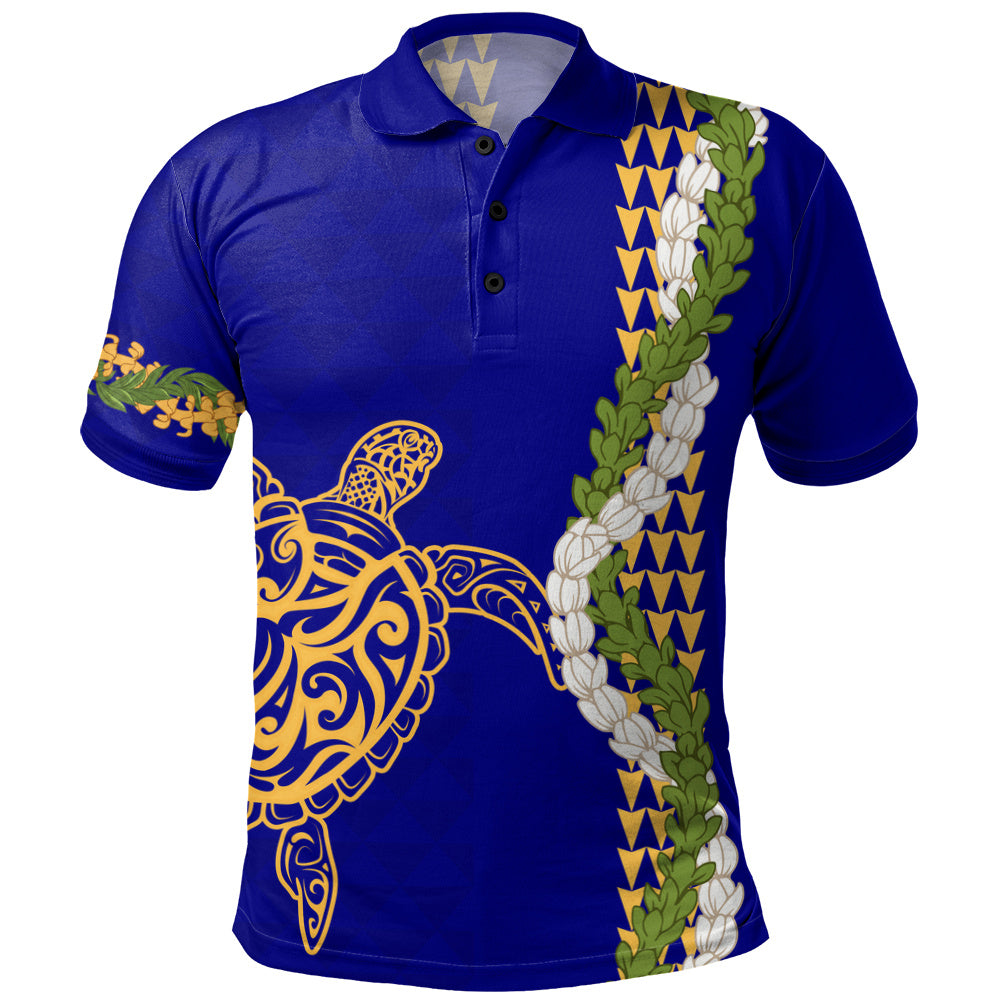 Hawaii Polo Shirt Turtle Puakenikeni Maile Flower Lei