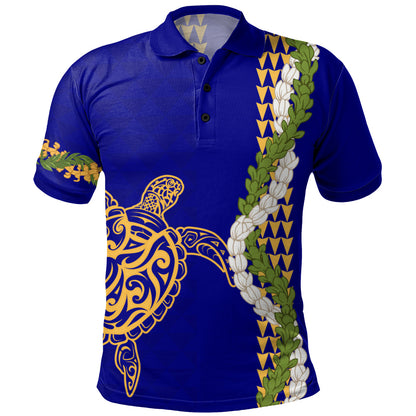 Hawaii Polo Shirt Turtle Puakenikeni Maile Flower Lei