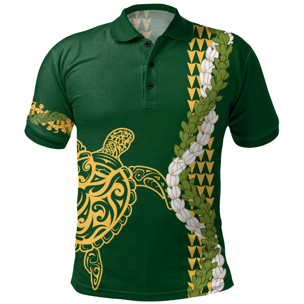 Hawaii Polo Shirt Turtle Puakenikeni Maile Flower Lei