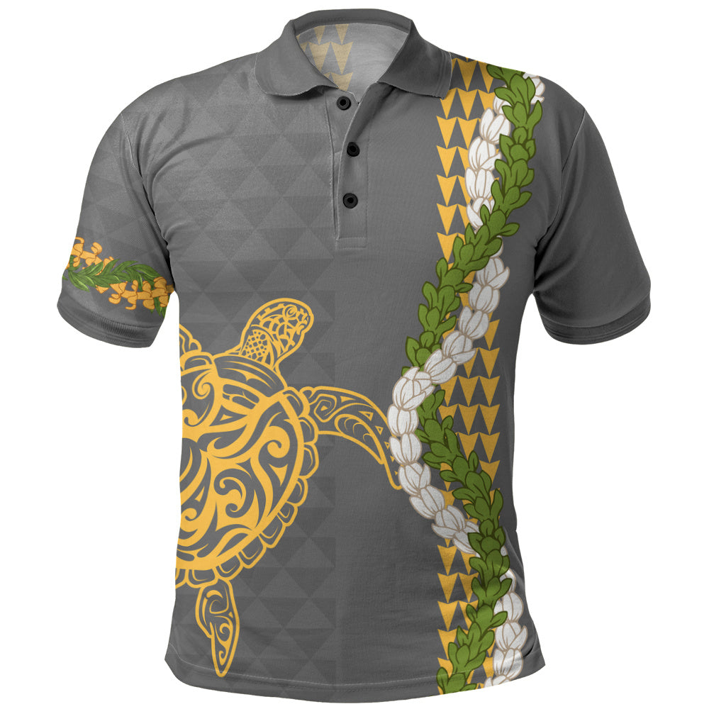 Hawaii Polo Shirt Turtle Puakenikeni Maile Flower Lei
