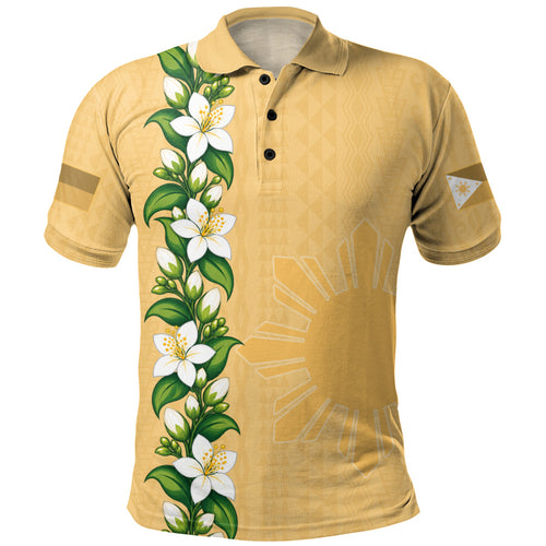 Philippines Filipinos Polo Shirt Sampaguita Flower Tribal Polynesian Sun Island Style