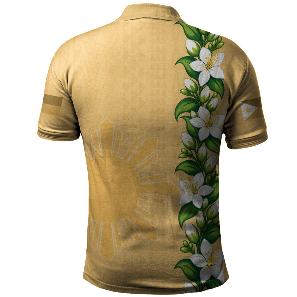 Philippines Filipinos Polo Shirt Sampaguita Flower Tribal Polynesian Sun Island Style