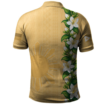 Philippines Filipinos Polo Shirt Sampaguita Flower Tribal Polynesian Sun Island Style