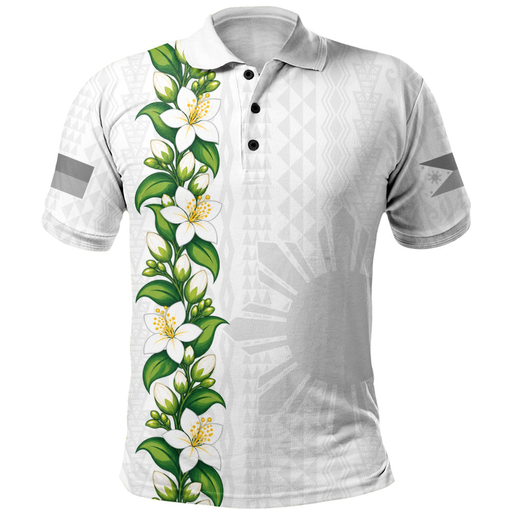 Philippines Filipinos Polo Shirt Sampaguita Flower Tribal Polynesian Sun Island Style