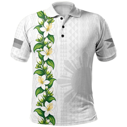 Philippines Filipinos Polo Shirt Sampaguita Flower Tribal Polynesian Sun Island Style