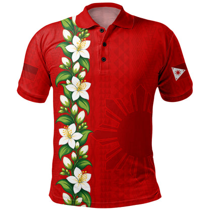 Philippines Filipinos Polo Shirt Sampaguita Flower Tribal Polynesian Sun Island Style