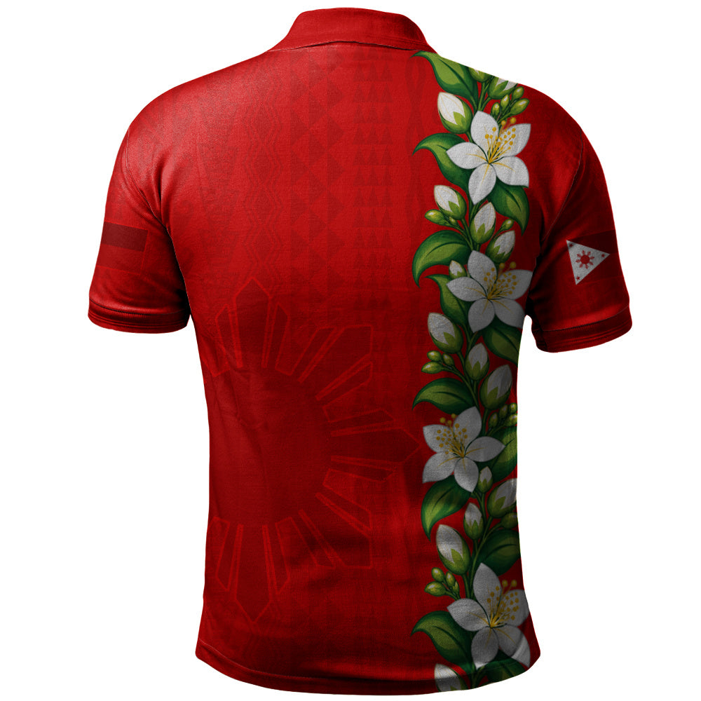 Philippines Filipinos Polo Shirt Sampaguita Flower Tribal Polynesian Sun Island Style