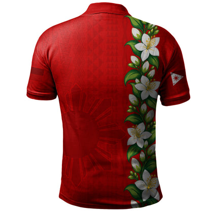 Philippines Filipinos Polo Shirt Sampaguita Flower Tribal Polynesian Sun Island Style