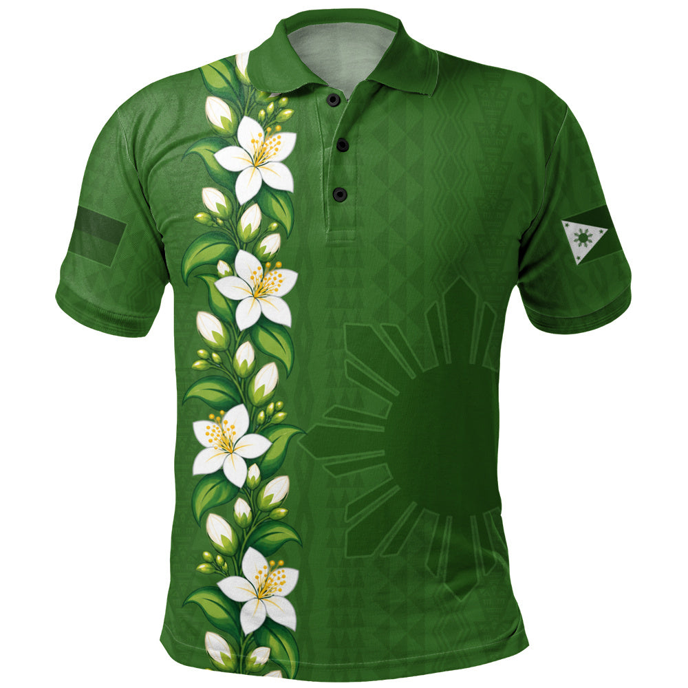 Philippines Filipinos Polo Shirt Sampaguita Flower Tribal Polynesian Sun Island Style