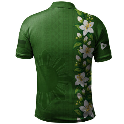 Philippines Filipinos Polo Shirt Sampaguita Flower Tribal Polynesian Sun Island Style