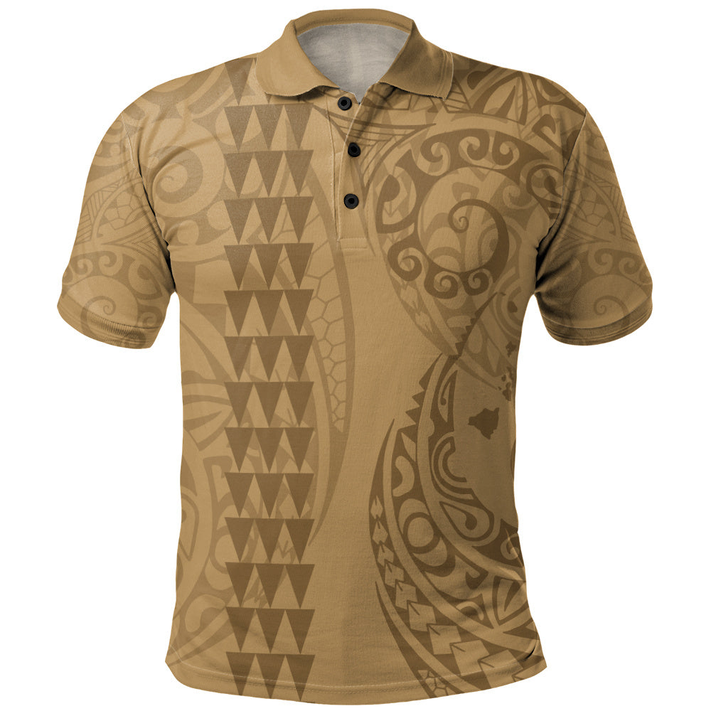 Hawaii Polo Shirt Map Kakau Style Golden