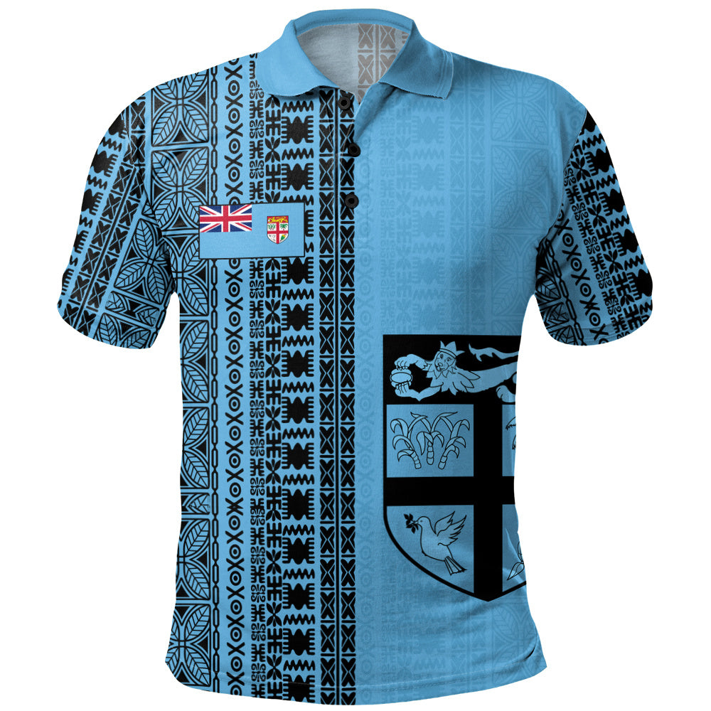 Fiji Polo Shirt Fijian Flag National Crest Masi Tribal Heritage