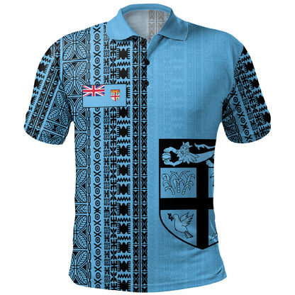 Fiji Polo Shirt Fijian Flag National Crest Masi Tribal Heritage