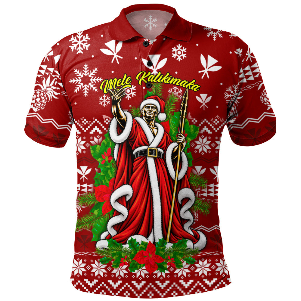 Hawaii Polo Shirt Mele Kalikimaka King Kamehameha Santa Polynesian Holiday Spirit