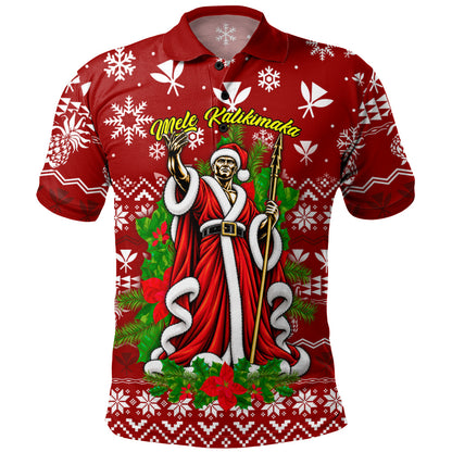 Hawaii Polo Shirt Mele Kalikimaka King Kamehameha Santa Polynesian Holiday Spirit