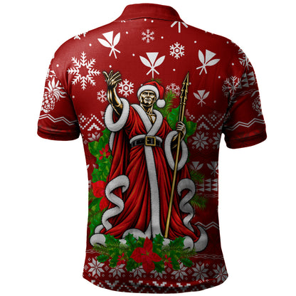 Hawaii Polo Shirt Mele Kalikimaka King Kamehameha Santa Polynesian Holiday Spirit