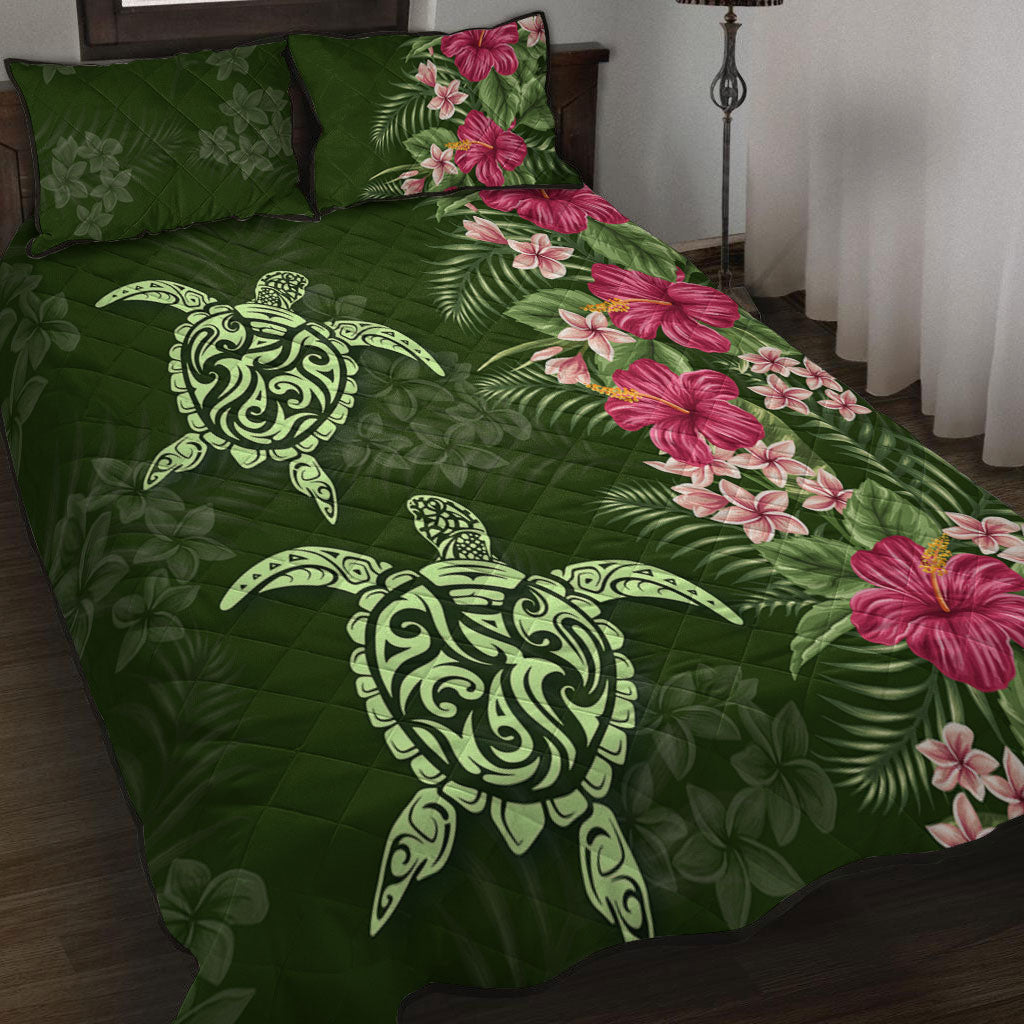 Hawaii Quilt Bed Set Polynesian Sea Turtle Hibiscus Tropical Style