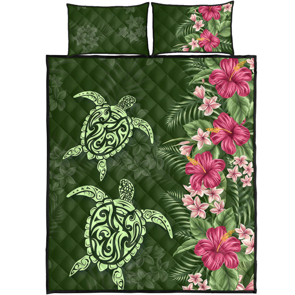 Hawaii Quilt Bed Set Polynesian Sea Turtle Hibiscus Tropical Style